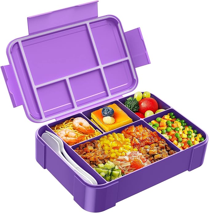 Lunch Box Kids Bento Box - 1450ml Large Leakproof 6 Compartments Kids Lunchbox Toddler Bento Box with Utensils for Back to School,Book-Style Reusable Lunch Snack Containers for Daycare