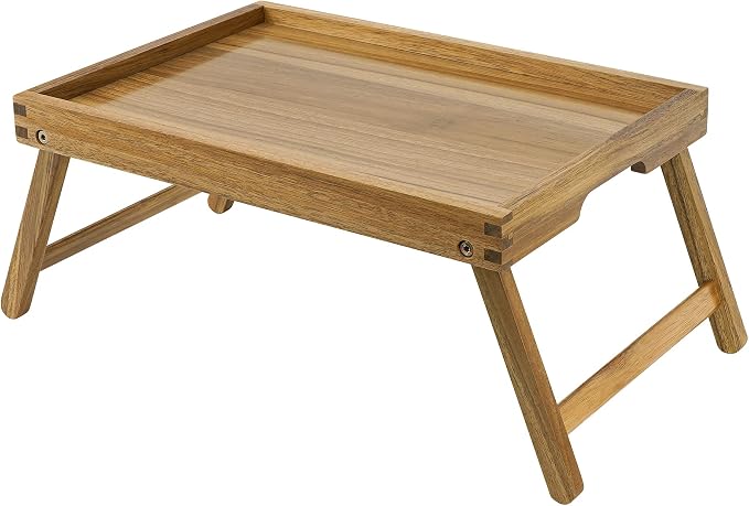 VaeFae Acacia Bed Table, Wooden Breakfast Bed Tray with Folding Legs | Bed Trays for Eating and Laptop, Eating Trays for Bedroom, Sofa