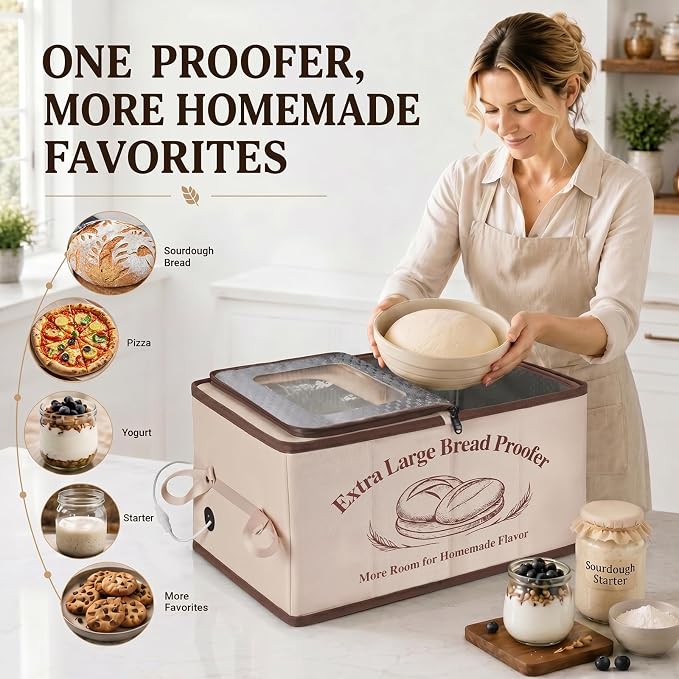XL Bread Proofing Box Foldable Bread Proofer 23.6" Long Sourdough Warmer | NTC Temp Control 68-122°F, 0-48H Timer, 3-Side Heating, Honeycomb 6-Layer Insulation, Fits Multiple Doughs
