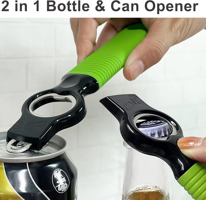 2-in-1 Soda Can Tab & Beer Bottle Opener, Blue & Green, 2-Pack | Easy pull tab opener with soft silicone handle protects nails & arthritic hands. Great for bars, picnics, and outdoor events