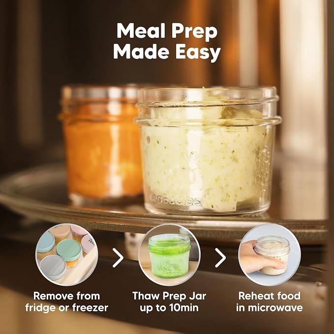 KeaBabies 6pk 4oz Glass Baby Food Containers with Lids, Leak-Proof (Musk Dusk) | Microwavable Small Glass Jars, Baby Purees, Toddler Snack Storage Containers, BPA-Free, Dishwasher-safe, Freezer Safe