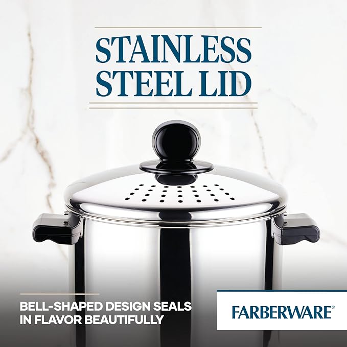 Farberware Classic Series Stainless Steel Stockpot, Pasta Pot with Strainer Lid, 8-Quart