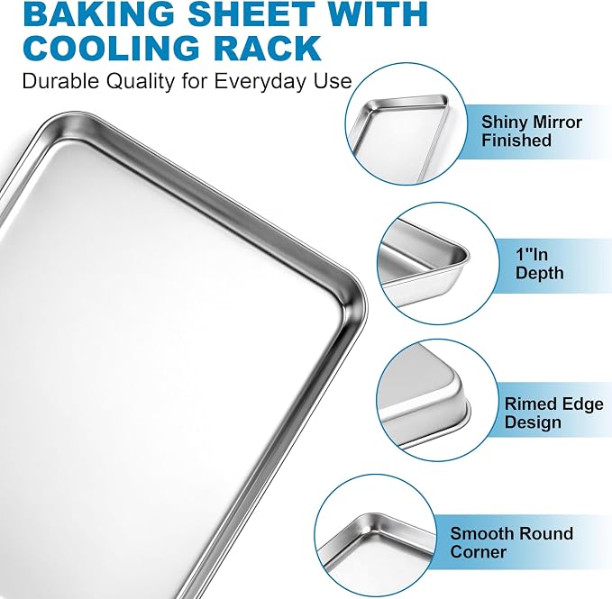 Herogo Large Baking Sheet with Wire Rack Set(2 Pans + 2 Racks), 20 x 14 x 1 Inch Stainless Steel Metal Cookie Pan Set for Baking & Roasting, Rust & Warp Resistant & Nonstick
