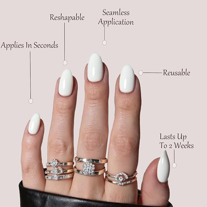 White Press On Nails Almond -Short Press On Nails with Nail Glue | Short Almond Fake Nails,Hand-Applied UV Finish, Salon Quality Nails in 12 Sizes - 24 Nail Kit with Glue