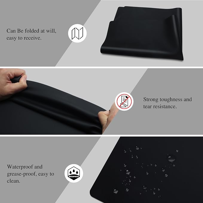 Large Silicone Craft Mats, YACEYACE 2Pcs 24"x 16" Large | Silicone Table Mat, Black Mat for Jewelry,Heat Resistant, Kitchen Counter