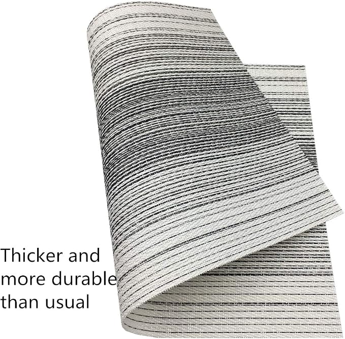 WAZAIGUR Placemats Set of 6, Woven Vinyl Table Placemats, Black with White | Placemat, Blending Color Durable Washable Place Mats Indoor Outdoor Heat-Resistant Anti-Skid Kitchen Dining Table Mats