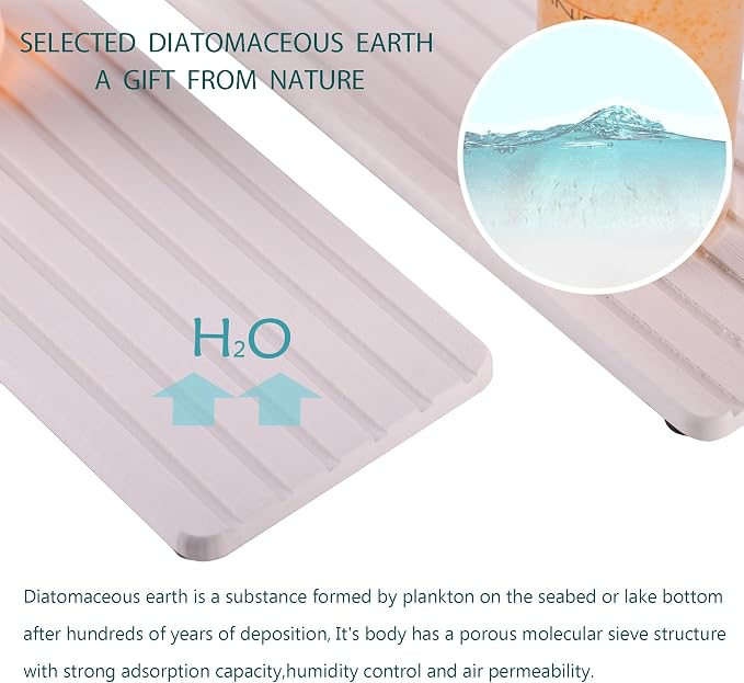 NiuYichee 2 PCS Water Absorbent diatomite Coasters, 10.2" x 4" Water Absorbing Stone Tray for Sink, Stone Drying mat for Kitchen Counter, Stone soap Tray Used for Hand Soaps & toiletries & Plants