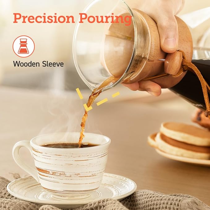 Cosori Pour Over Coffee Maker, Double Layer Stainless Steel Filter, 8cup | Drip Coffee Maker, Coffee Dripper Brewer, High Heat Resistant Carafe, also for Camping, Hiking, 34oz
