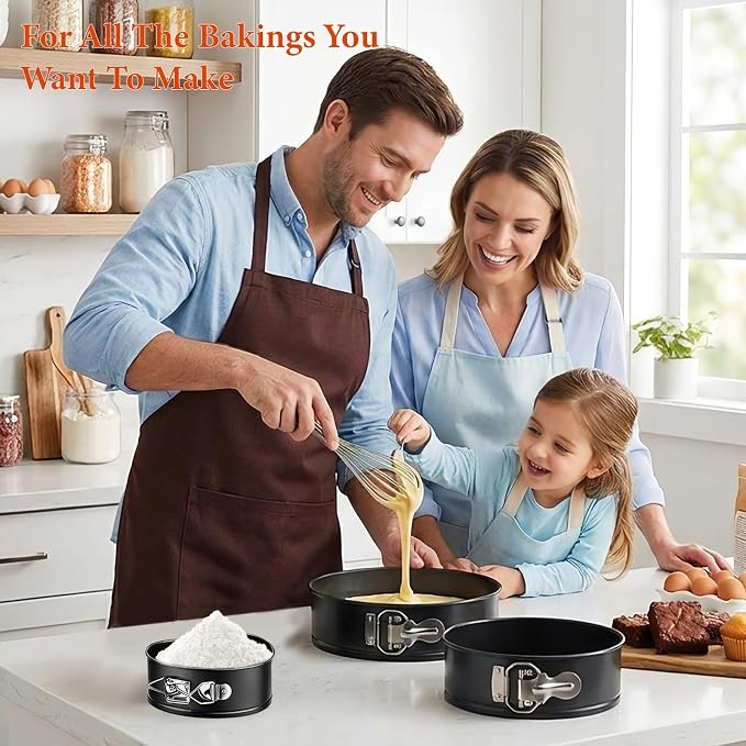 COOLMI Springform Pan Set of 3, 4 Inch Heart & 7/9 Inch Round Cheesecake Pans, Nonstick Cake Pans with Removable Bottom, Leak-Resistant Carbon Steel Bakeware for Baking, Cake Release Knife Included