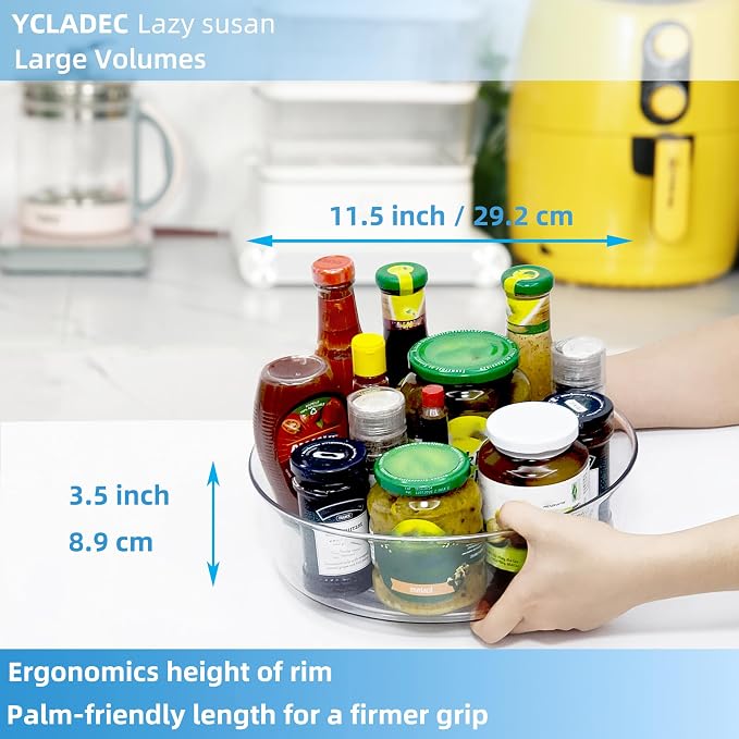 4 Pack Lazy Susan 11.5" Inch Turntable Organizer Organization Storage Container Bins Spice Rack Cabinet Rotating Condiment for Pantry Countertop Kitchen Vanity Bathroom Jewelry Holder Clear | Pantry Organizers and Storage Container Bins Spice Rack Cabi...