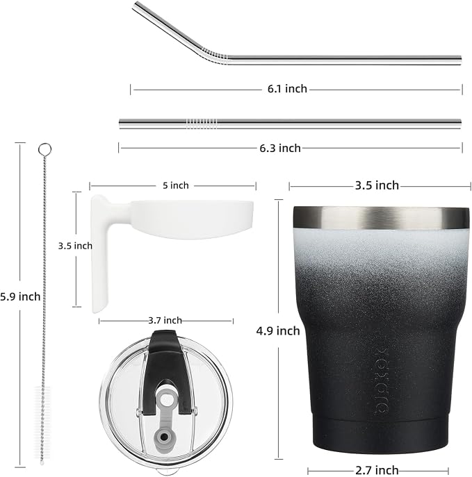 BJPKPK 10 oz Mini Tumbler with Lid, Straw & Handle, Insulated Steel Cup | Small, Spill Proof, Leak Proof, Thermal, Double Wall Vacuum, Sweatproof, Dishwasher Safe, BPA Free, Day & Night