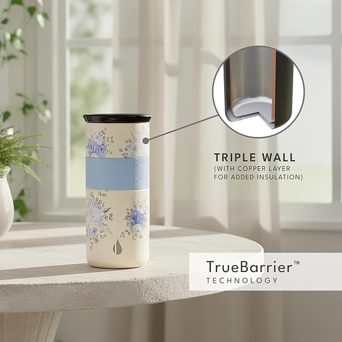 Elemental Artisan 16oz Triple-Wall Insulated Coffee Tumbler w/Ceramic Lid | Triple Wall Coffee Travel Mug, Reusable Stainless Steel Coffee Tumbler; Thermal Coffee Cups for Hot (6 Hrs) & Cold (18 Hrs)
