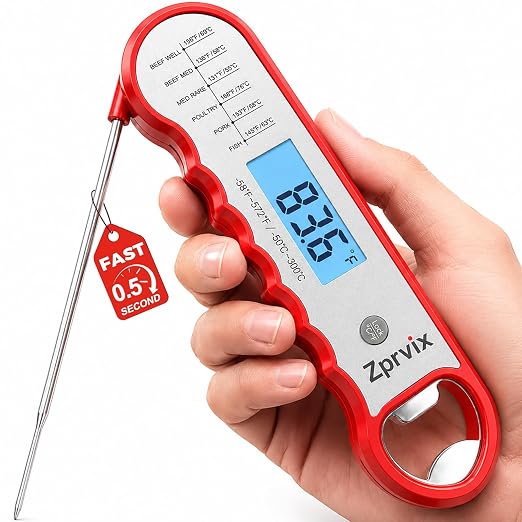 0.5s Instant Read Meat Thermometer Digital, Cooking, ±0.5°F Accuracy | Food Thermometer with Lift-to-Wake, Backlight & Auto-Rotating Display, IPX6 Waterproof for Grill, BBQ, Candy & Kitchen