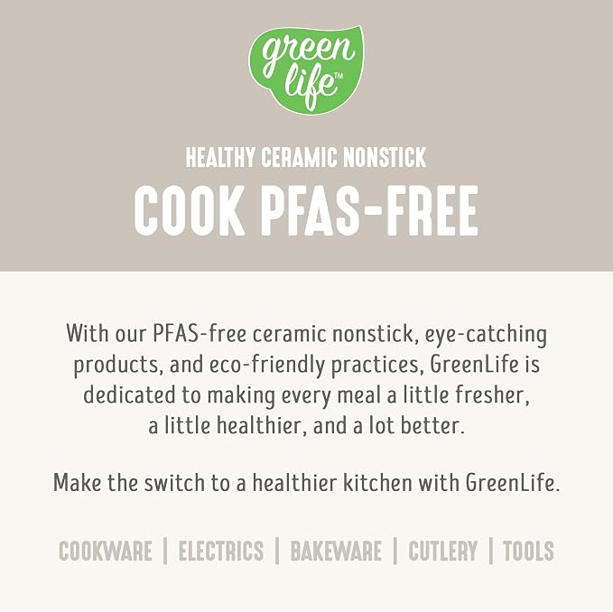 GreenLife 16 Piece Ceramic Nonstick Pots & Pans Cookware Set, Cream | PFAS-Free Nonstick Coating, Stockpot, Frying Pans, Saucepans, Sauté Pan, Stay-Cool Handles, Dishwasher & Oven Safe up to 350F