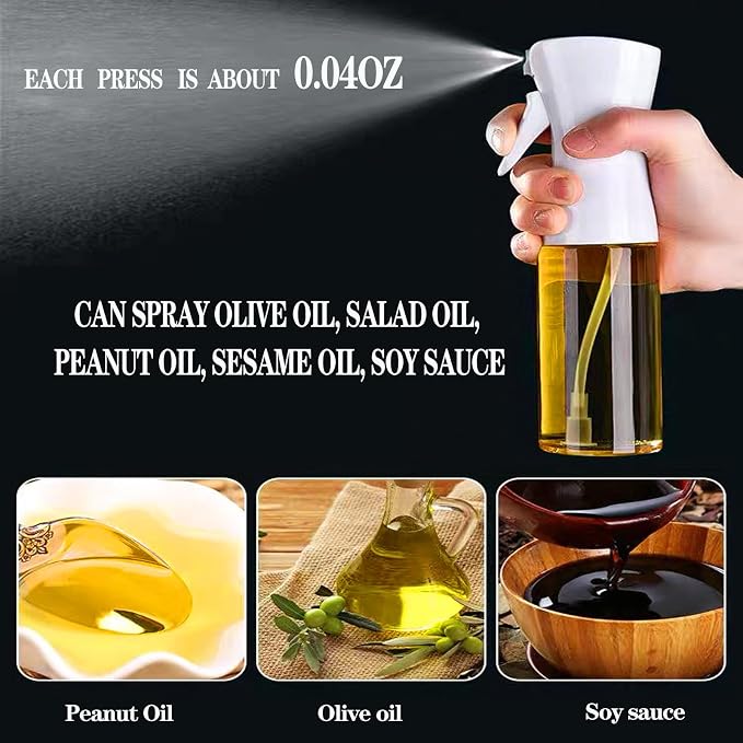Oil Sprayer for Cooking -200ml Glass Olive Oil Sprayer, Cooking Sprayer, Kitchen Gadgets for Air Fryer, Canola Oil Spritzer, Widely Used for Salad Making, Baking, Frying, BBQ (Black)