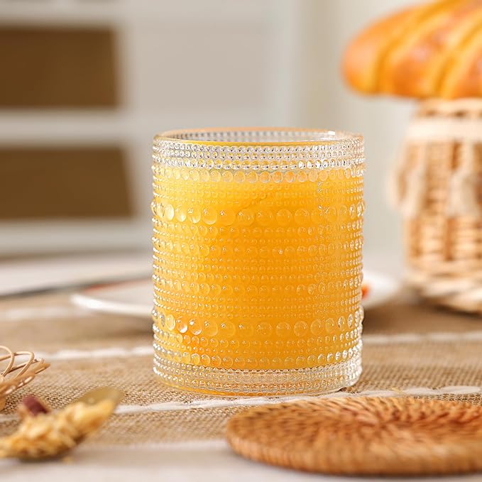 Moretoes Vintage Hobnail Drinking Glasses Set of 12 | 15 Oz Highball Glasses & 10 Oz Cocktail Glasses, Glass Cups Kitchen Bar Tumbler Glassware Set for Whiskey, Beer, Juice, Milk