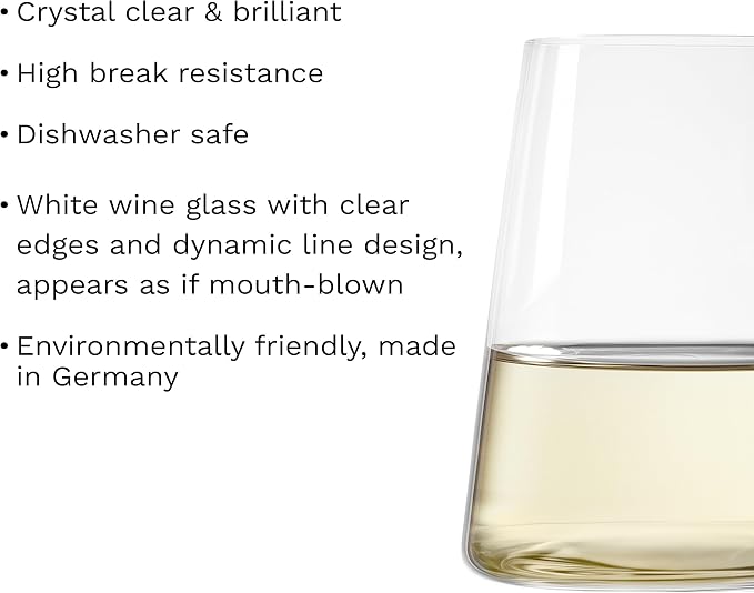 Stölzle Lausitz Stemless White Wine Glasses Power Set of 6, 13 1/2 oz – Modern Crystal Wine Glasses for Maximum Aroma – Dishwasher Safe & Break-Resistant, Made in Germany