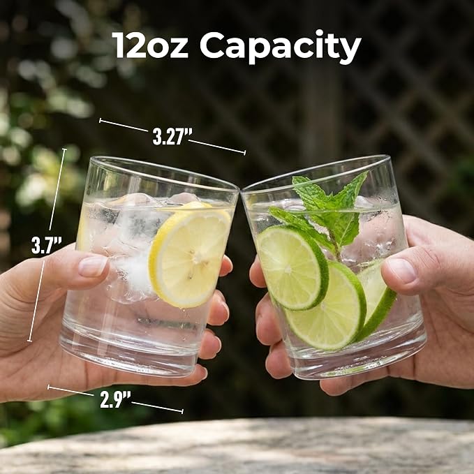 Zulay Kitchen Plastic Drinking Glasses (Set of 6) – 12oz Rocks Acrylic Shatterproof Cups for Home, Kitchen & Outdoors – Crystal Clear Glass Look – BPA & Lead-Free – Top-Rack Dishwasher Safe