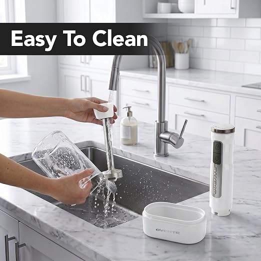OVENTE Cordless Hand Blender, Rechargeable with 8 Mixing Speed White HR781W | 200 Watts Handheld Portable Stick Mixer, One-Touch Control and Stainless Steel Blades for Smoothies, Shakes or Soups