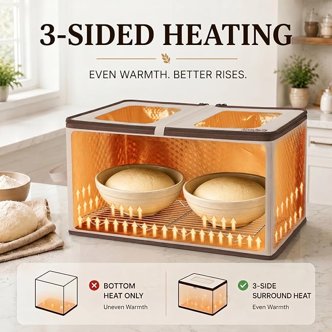 XL Bread Proofing Box Foldable Bread Proofer 23.6" Long Sourdough Warmer | NTC Temp Control 68-122°F, 0-48H Timer, 3-Side Heating, Honeycomb 6-Layer Insulation, Fits Multiple Doughs
