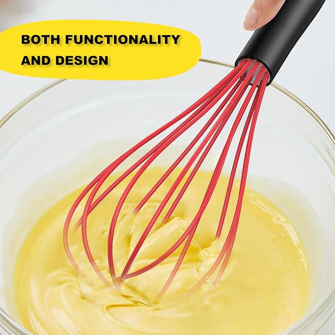 NileHome Silicone Whisk Set 10", 2 Pack Kitchen Whisk Kitchen Wisk Wire Whisks for Cooking, Whisking, Blending, Beating, Stirring-Purple Red