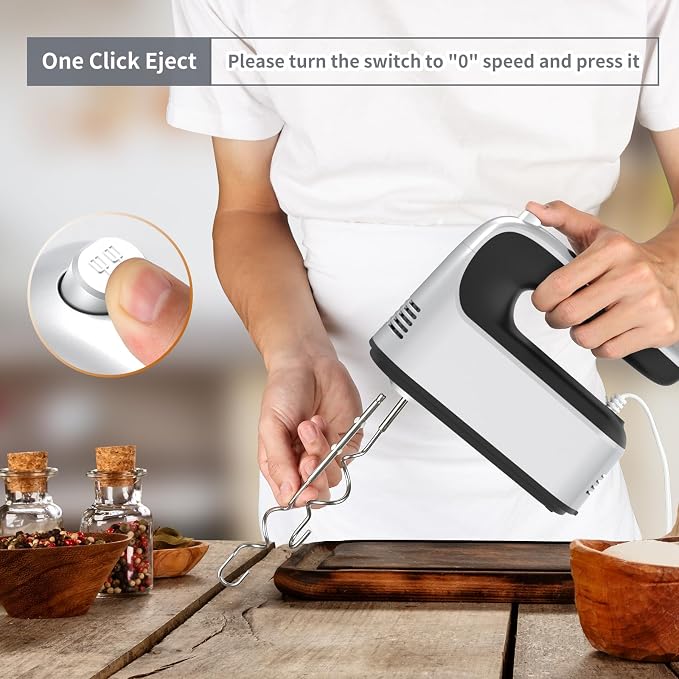 Yomelo 9-Speed Digital Hand Mixer Electric, 400W Powerful DC Motor, Hand Mixer Electric Handheld with Snap-On Storage Case, 5 Stainless Steel Accessories, Beaters, Dough Hooks, Whisk(Silvery Black)