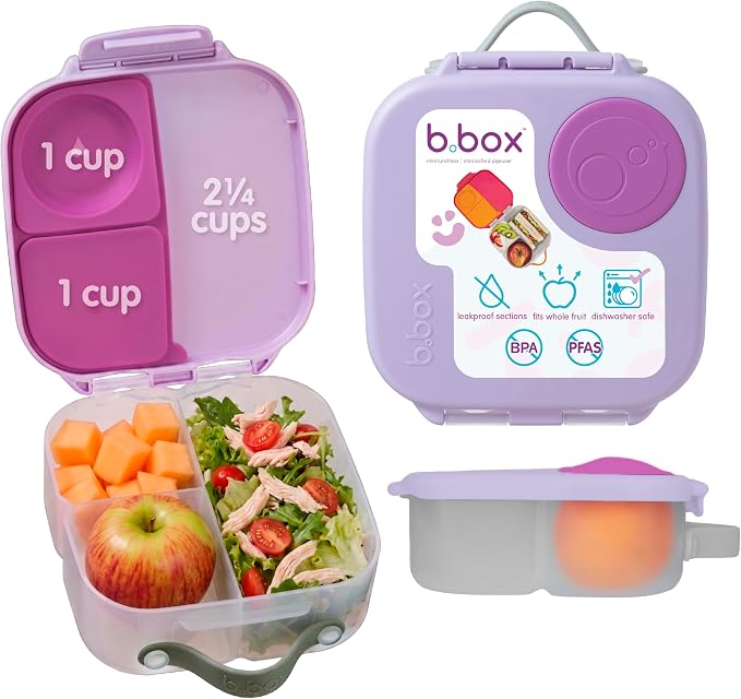 b.box Mini Lunch Box, Snack Containers for Kids, Lunch Box Kids, 4.25 Cup | Bento Box for Kids, Lunch Containers, Leak Proof, Dishwasher Safe, BPA Free, PFAS Free, Ages 3+ — Sugar Plum