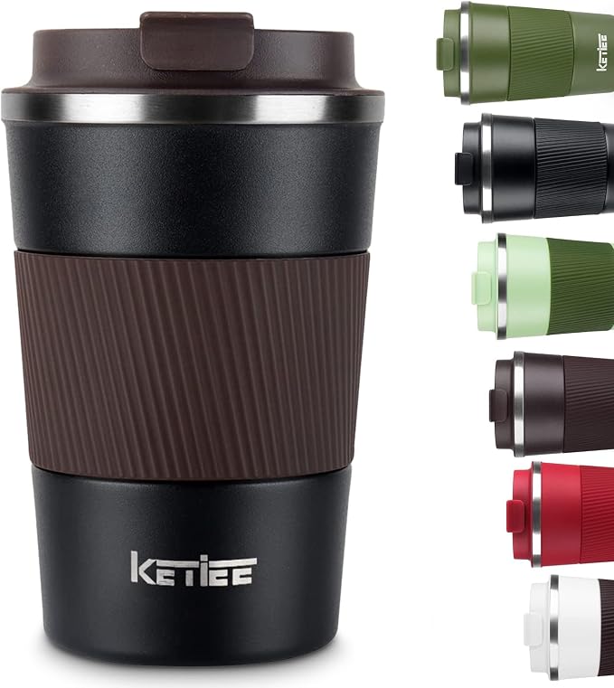 KETIEE Travel Mug, 12oz Insulated Coffee Cup with Leakproof Lid, Vacuum Stainless Steel Double-Wall Travel Coffee Mug Spill Proof, Reusable Tumbler for Men and Women for Hot & Cold Water Tea