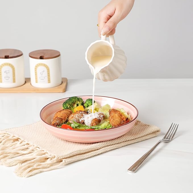 KitchenTour Large Ceramic Pasta Bowls, 34 oz Salad Serving Bowls, Set of 6 | Wide and Shallow Dinner Plate Bowls for Soup, 8.6 Inch, Dishwasher and Microwave Safe, Pastel Swirl