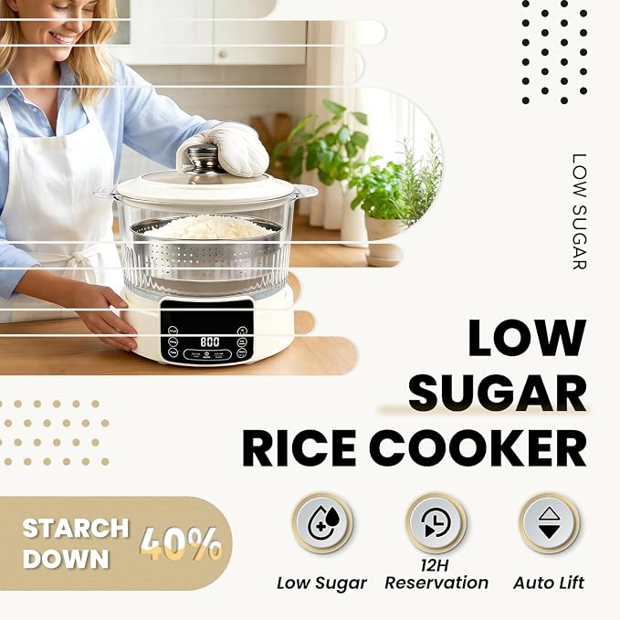 Low Carb Rice Cooker, Multifunction Smart Rice Cooker | Transparent and Visible food Steamer with Auto Lift Filter Basket (3L)