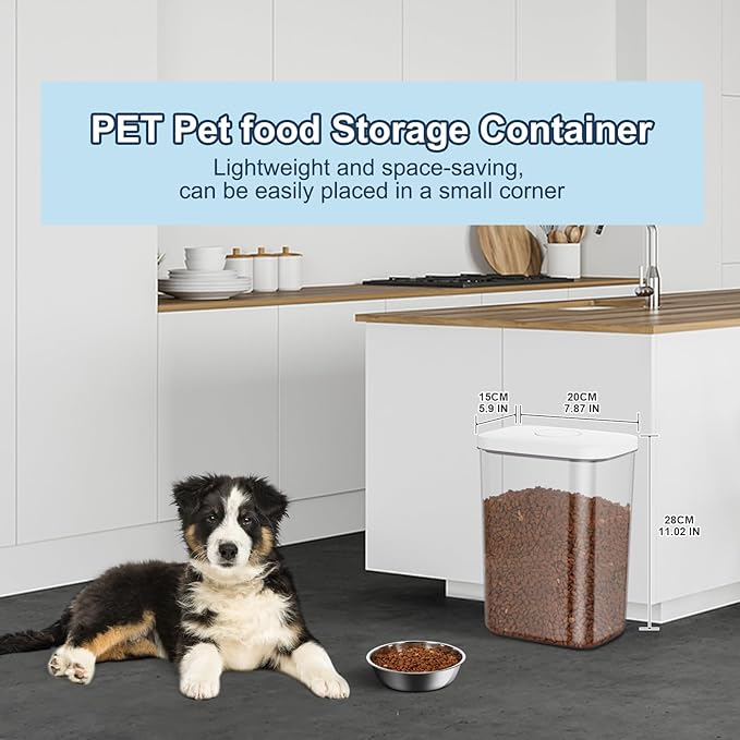 LEAWALK 5-8 Lbs/6Qt Airtight Dog Cat Food Storage Container and Pet Storage Bin BPA-Free, PET Clear Stackable Dog Treat Containers Measuring Scoop Suitable for Dogs Food, Cats Food and Other Dry-1Pack