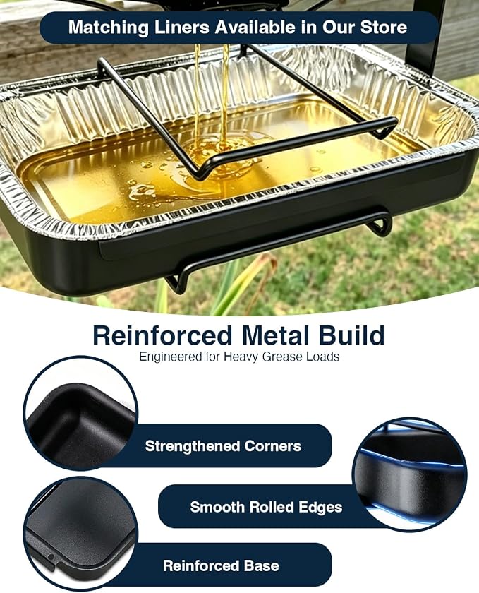 7515 Drip Pan Holder & 20 Liners for Weber Spirit Summit 8.6 x 6 | Catch Pan & Grease Tray Foil Liners for Weber 93305 & 6415, Drip Tray for Weber Spirit, Genesis, Genesis II & Summit Grills
