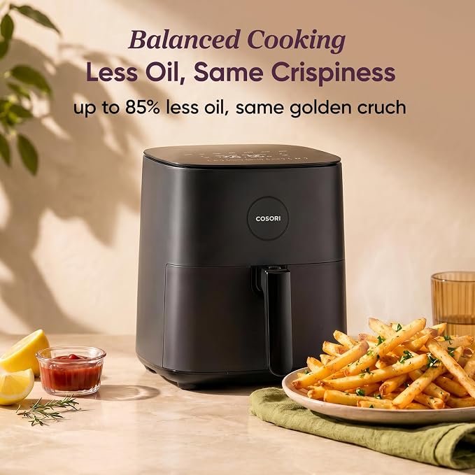 Cosori Air Fryer Pro LE 5 Qt, 9-in-1, Ceramic Coating, Shake Reminder, Grey | 7 presets with Reheat, Keep Warm, Max 450°F, 85% Less Oil, Touch control, LED glass panel, 130+ Chef-inspired Recipes, 1500W