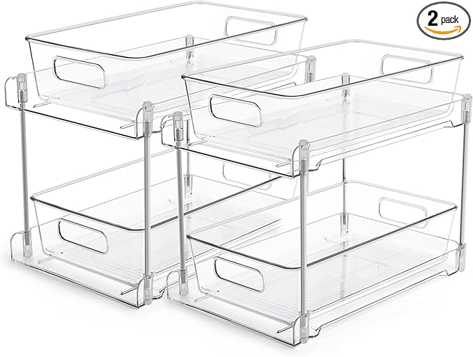 Vtopmart 2 Pack Pull Out Bathroom Under Sink Organizer (S-Standard) | Slide-out drawers, Multi-purpose storage, Clear visibility, Easy Set-up