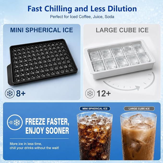 Mini Ice Cube Trays with Lid & Bin, Tiny Pebble Ice Balls for Coffee | Make 416 Mini Ice Balls with 4 Trays, Easy Release, Stackable, Scoop Included, for Iced Coffee, Drinks and Daily Use