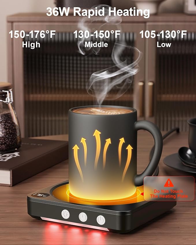 Mug Warmer - 36W Coffee Mug Warmer for Desk with Temperature Display, 2-12Hrs Auto Shut Off, Smart Candle Warmer - Ideal Coffee Gifts Accessories Keep Beverages Coffee Warmer