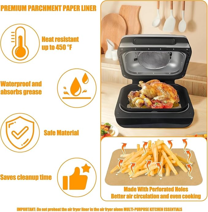 FG551 Non-Stick Griddle Pan Replacement Part | Fits Ninja Foodi FG551, DG651, DG551 Smart XL Indoor Grill | Includes 100PCS Disposable Air Fryer Parchment Paper Liners