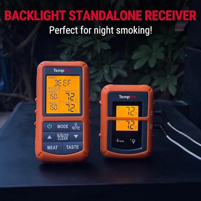 TempPro TempSync 500FT Wireless Meat Thermometer for Grilling and Smoking | RF Technology, 2 Probes, Alarms, Large Backlit LCD Display, Smoker BBQ Kitchen Food Thermometer for Meat Turkey Cooking Gift