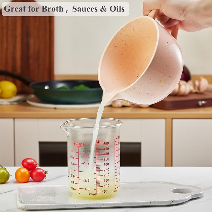Ackers BORO3.3 High Borosilicate Glass Measuring Cup, Handleless Beaker with V-Shaped Spout, 500 ml (16 oz, 2 Cup)