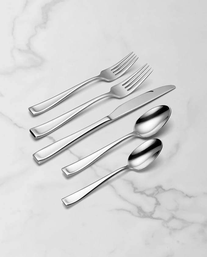 Oneida Moda 65-Piece 18/10 Silverware Set for 12, Flatware | mirror finish, dishwasher safe | includes serving spoons and utensil set | heavy duty, cutlery set for kitchen and dining