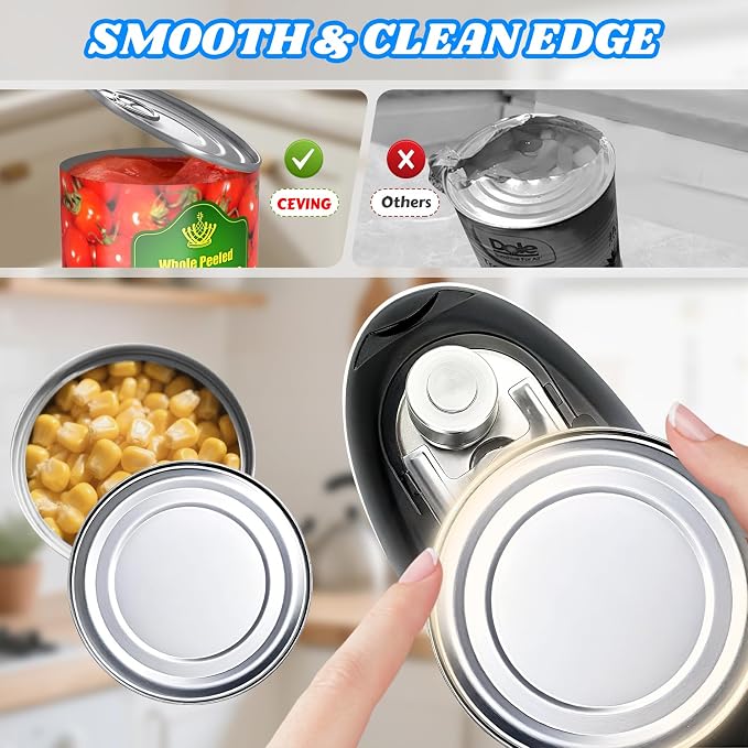 CEVING USB Rechargeable Electric Can Opener, One-Touch & Hands-Free | Battery Operated Cordless Design with Magnetic Lid Holder and Smooth Edge Cutting, Ideal for Seniors, Fits All Standard Cans