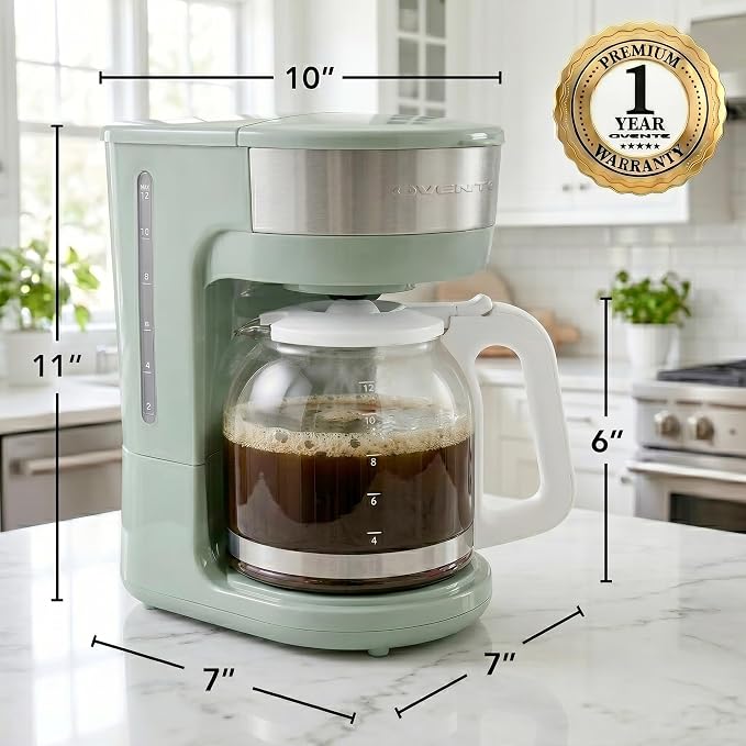 OVENTE 12-Cup Drip Coffee Maker with Easy On/Off Switch, Teal CM412LBL | Anti-Drip System, Heat-Resistant Borosilicate Glass Carafe, Reusable Filter, Water Level Indicator, Ideal for Home or Office