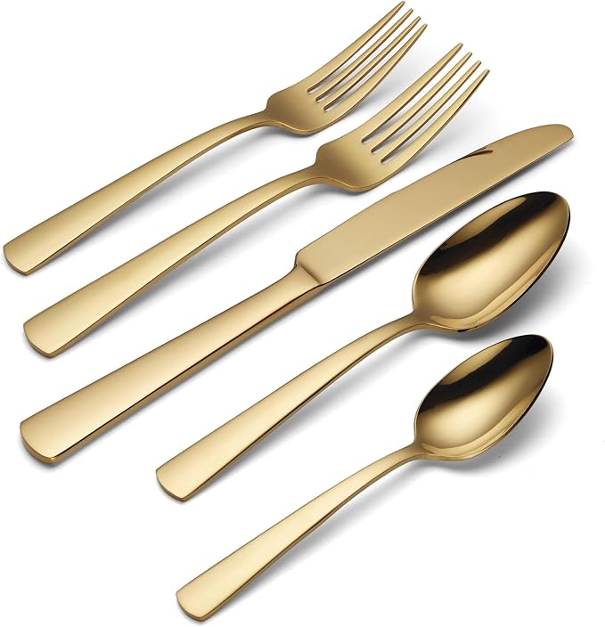 Oneida Aptitude Gold 20-Piece 18/0 Silverware Set for 4, Flatware | mirror finish, dishwasher safe | includes knives, forks, and spoons | cutlery set for kitchen and dining
