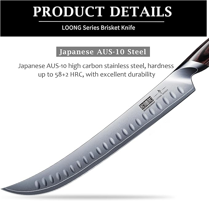 HOSHANHO Carving Slicing Knife, 12 Inch Razor Sharp Japanese Brisket Knife | Japanese High Carbon Steel Curved Butcher Breaking Knives with Ergonomic Handle, Professional Butcher Knife for Meat Cutting