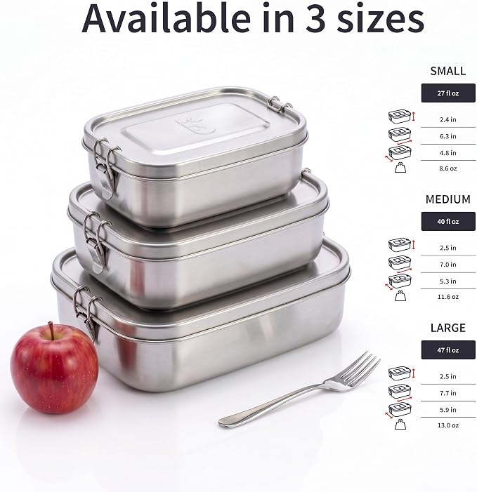 Bambaw Stainless Steel Bento Box 27 oz, Metal Lunch Box with Compartments, Leakproof Stainless Steel Lunch Container, BPA free Dishwasher Safe Metal Lunchbox