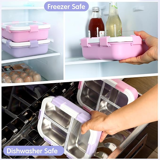 LemonRoad 2 Pcs 304 Stainless Steel Bento Box with Spoon Fork, 24 oz, Pastel