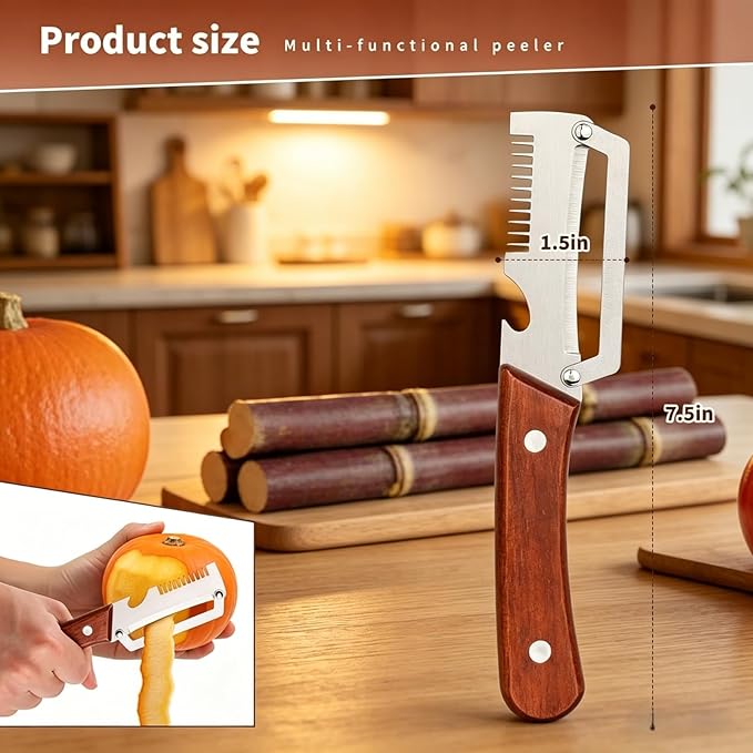NEW Premium Vegetable Peeler with Wooden Handle and Bottle Opener: 2-in-1 Stainless Steel Kitchen Tool for Fruit Apple Potato Pumpkin Papaya (1Pack)
