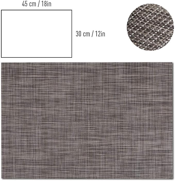homEdge PVC Placemat, 4 PCS of Non-Slip Heat Resistant Place Mats, Washable Vinyl Placemats, Set of 4 – Linen Gray