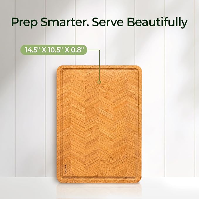 Keechee Atelier Collection Bamboo Cutting Board, Reversible Wood Chopping Boards for Kitchen with Juice Grooves, Handcrafted Large Serving Tray, Luxury Housewarming Wedding Gifts for New Home