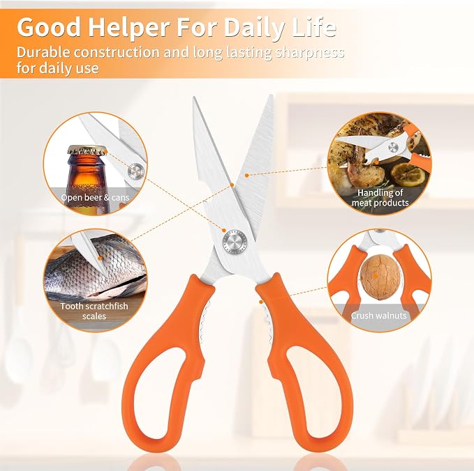 Kitchen Scissors Dishwasher Safe, Stainless Steel, orange 8.14-inch